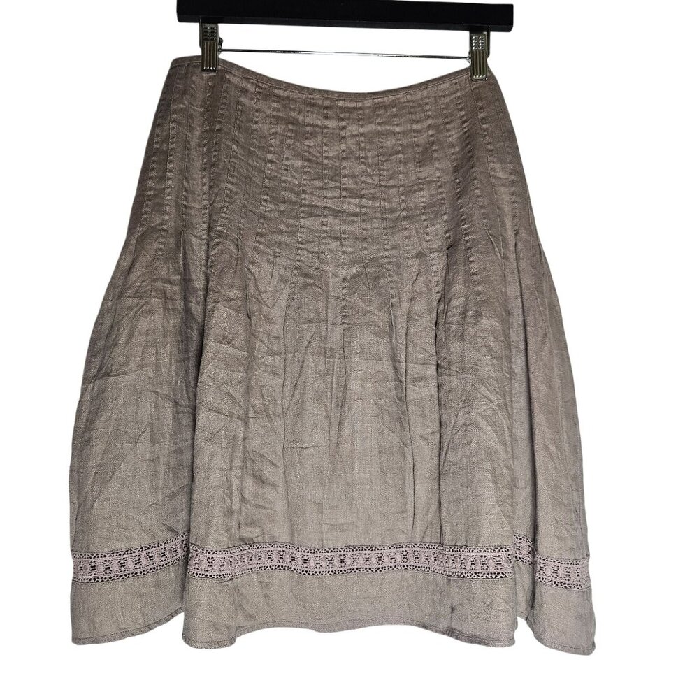 Boden Womens Taupe Linen Skirt 8R Cottagecore Boho Chic Light Academia Coastal